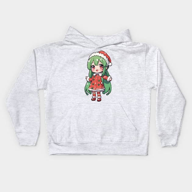 Cute christmas girl with green hair Kids Hoodie by InkPulse